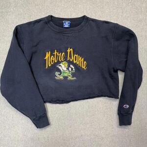 Champion Notre Dame Cropped Crewneck 1990s Vintage Size XL Blue Made In USA